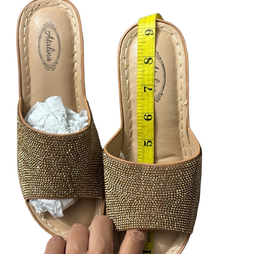 Atalina Rhinestone Champagne Color Platform Sandals, Size 6 - Picture 8 of 9